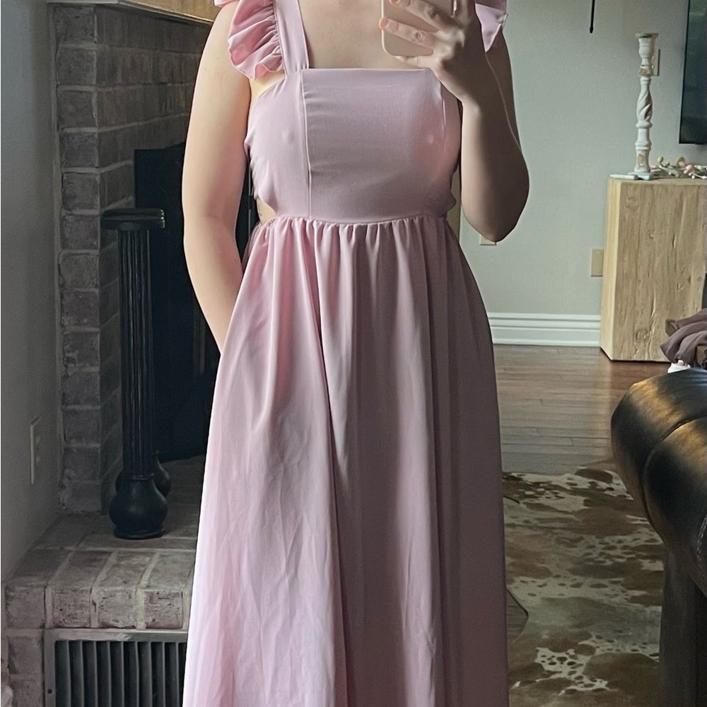Pink Ribbed Maxi Sundress with Flutter Cap Sleeves